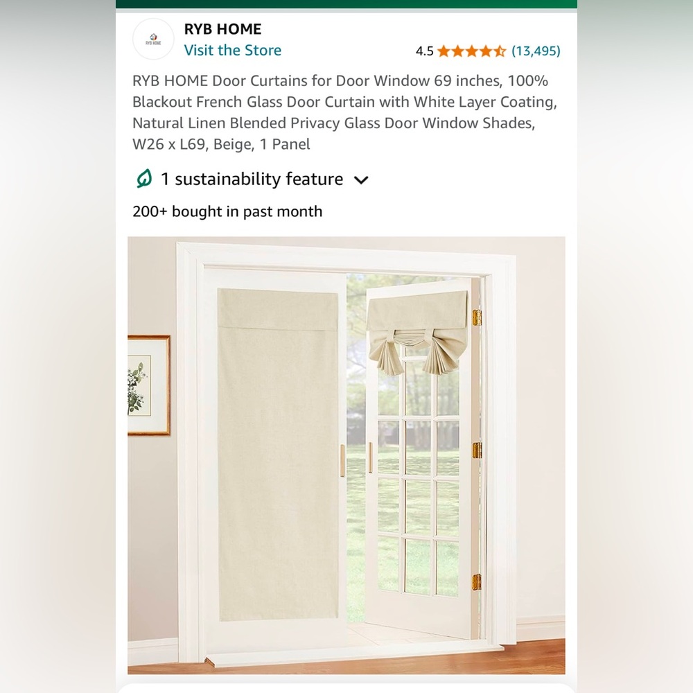 RYB home door curtain. W26” x L69”. Beige color. ￼